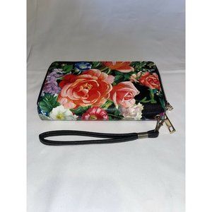 FLORAL BLACK WALLET/CLUTCH (brand unknown)